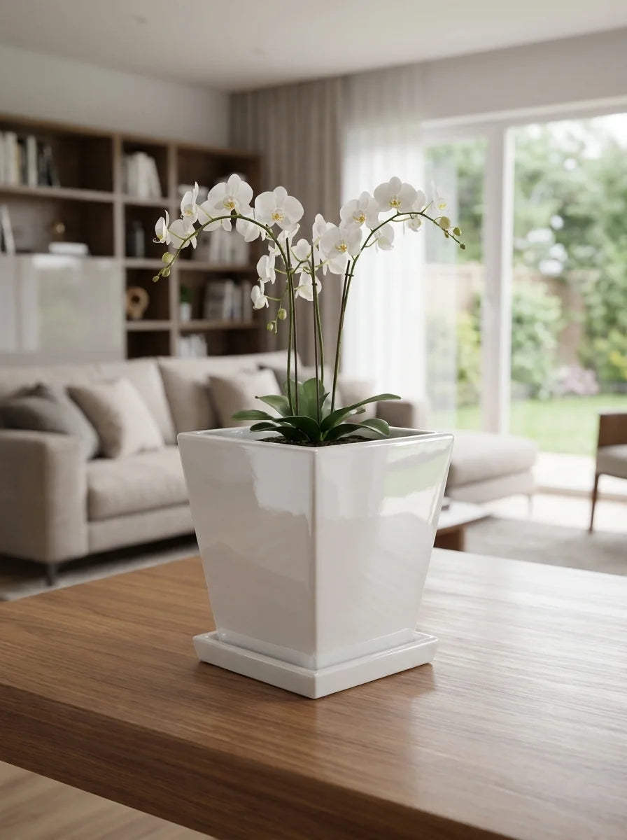 Beyaz Nexa dekoratif beton saksı, minimalist ev dekorasyonu